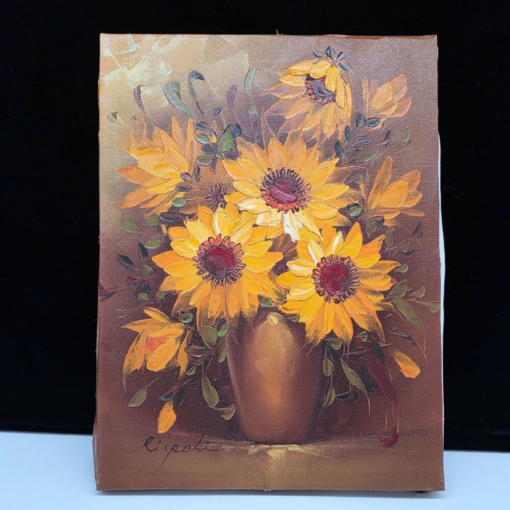 Rispoli Original Oil Painting Vase Of Sunflowers Signed Art With Certificate